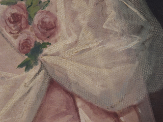 Detalle del retrato de Doña Julia Codesido Oyaye de Mora,Monvoisin,R. Col. MNBA(Archivo CNCR, Ormeño,L. 2012).