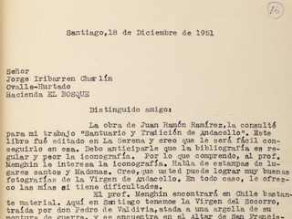 Carta de Oreste Plath a Jorge Iribarren (18 de diciembre de 1951)