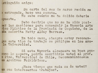 Carta de Oreste Plath a Jorge Iribarren (6 de mayo de 1958)