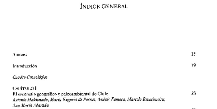 Indice de Prehistoria en Chile