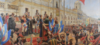 Pedro Subercaseaux. Jura de la Independencia en la Plaza de Armas de Santiago (detalle). 1945. N° registro SUR 3-941