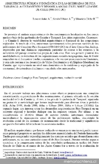 Arquitectura pública y doméstica en las quebradas de Tarapacá : asentamiento y dinámica social en el Norte Grande de Chile