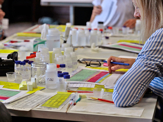 Pruebas de limpieza de muestras de pintura acrílica en el curso CAPS 2017, en el museo Kunsthalle de Hamburgo. Auffret, S. 2017 Pruebas de limpieza de muestras de pintura acrílica en el curso CAPS 2017, en el museo Kunsthalle de Hamburgo. Auffret, S. 2017