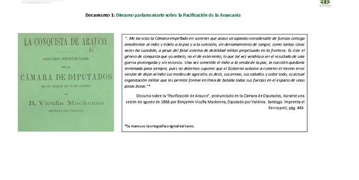 Guía de profundización para taller "Un conflicto de ayer y hoy: Benjamín Vicuña Mackenna y la ocupación de la Araucanía"