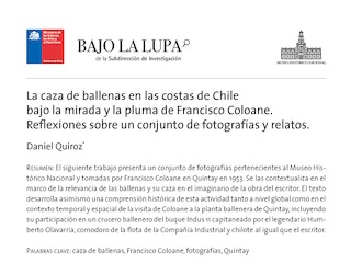 La caza de ballenas en las costas de Chile bajo la mirada y la pluma de Francisco Coloane. Reflexiones sobre un conjunto de fotografías y relatos.