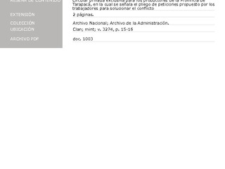 Otero, Carlos. A los productores de la provincia de Tarapacá: sobre el peligro del petitorio de los hueguistas. 17 de diciembre de 1907. Archivo de la Administración, Clan; mint; v. 3274, pp. 15-16. 3 pp.