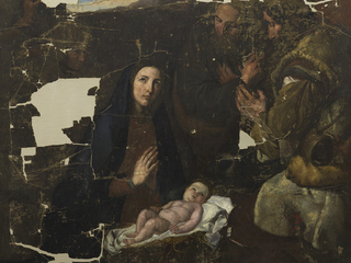 Detalle de la Adoración de los pastores copia realizada por Cosme San Martín