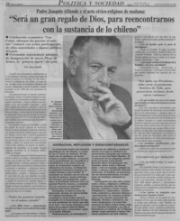 "Será un gran regalo de Dios, para reencontrarnos con la sustancia de lo chileno" "Será un gran regalo de Dios, para reencontrarnos con la sustancia de lo chileno"