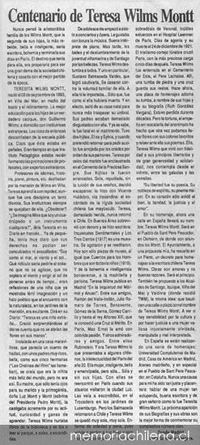 Centenario de Teresa Wilms Montt