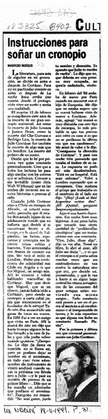 Instrucciones para soñar un cronopio  [artículo] Mauricio Redolés.
