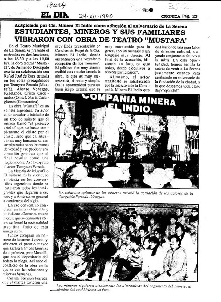 Estudiantes, mineros y sus familiares vibraron con obra de teatro "Mustafá"  [artículo].