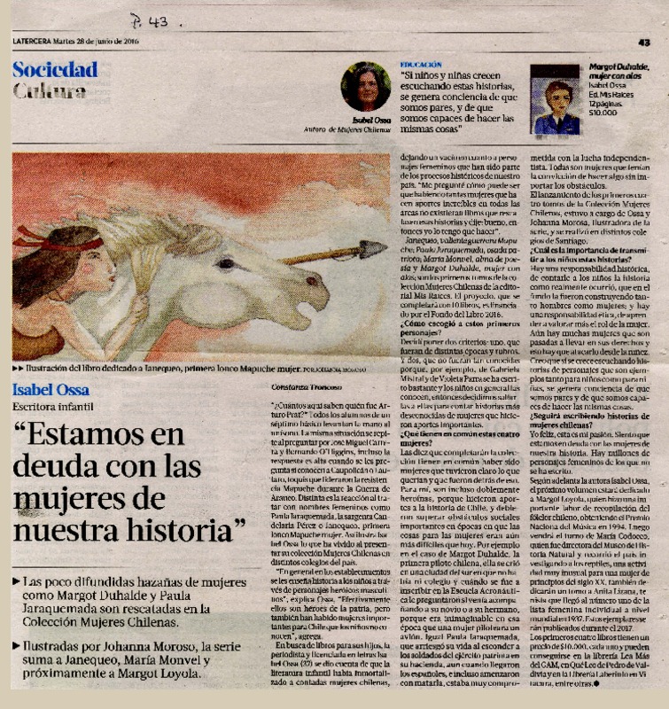Isabel Ossa escritora infantil "estamos en deuda con las mujeres de nuestra historia" [artículo]