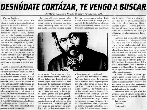 Desnúdate Cortázar, te vengo a buscar