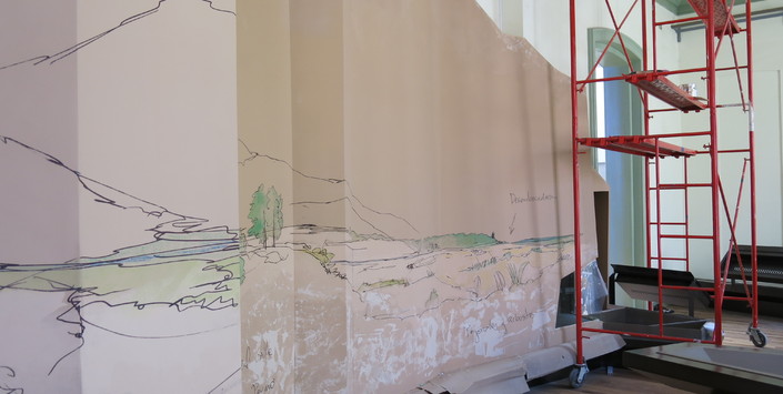 Proceso de pintura mural en Museo de Historia Natural de Valparaíso