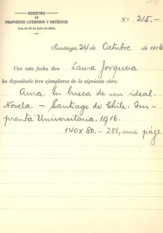 Registro de la obra "Aura. En busca de un ideal" de Laura Jorquera