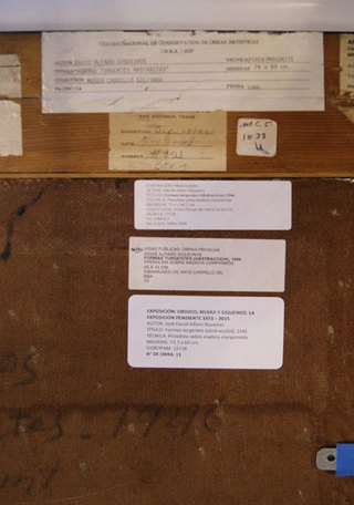 Detalle del reverso de la obra "Formas turgentes"