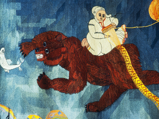 Detalle, La tejedora de cintas, obra de Eva Ek Schaeffer