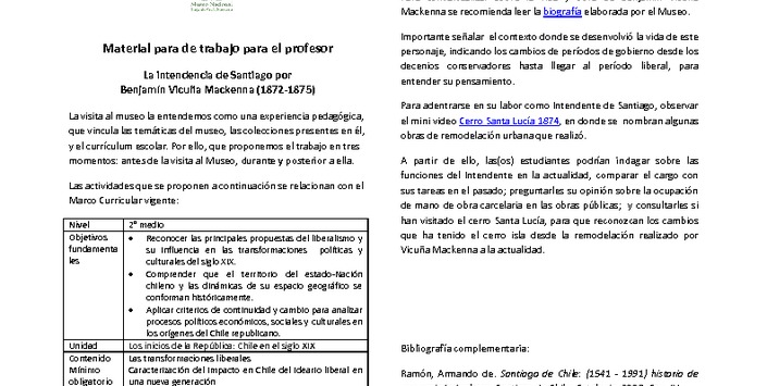 Díptico actividades antes, durante y después de la visita al Museo. 2° medio Historia