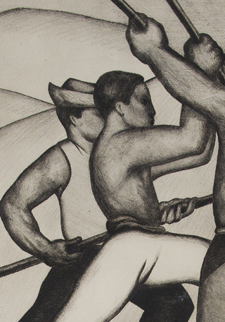 Detalle obra Laura Rodig, Los mineros de Chile. Colección MNBA