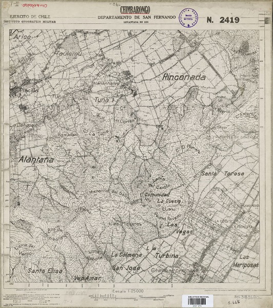 Chimbarongo Departamento de San Fernando [material cartográfico] : Ejército de Chile. Instituto Geográfico Militar de Chile.