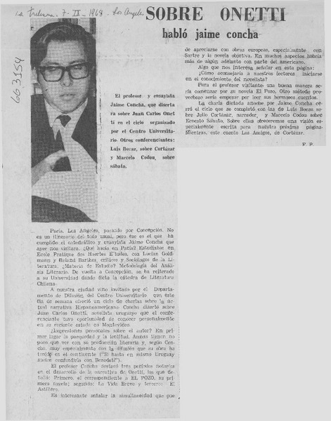 Sobre Onetti habló Jaime Concha