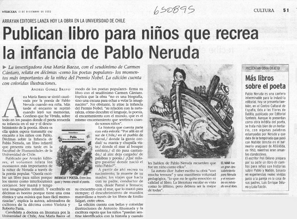 Publican libro para niños que recrea la infancia de Pablo Neruda   Andrés Gómez Bravo