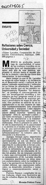 Reflexiones sobre Ciencia, Universidad y Sociedad  [artículo] Hernán Poblete Varas.