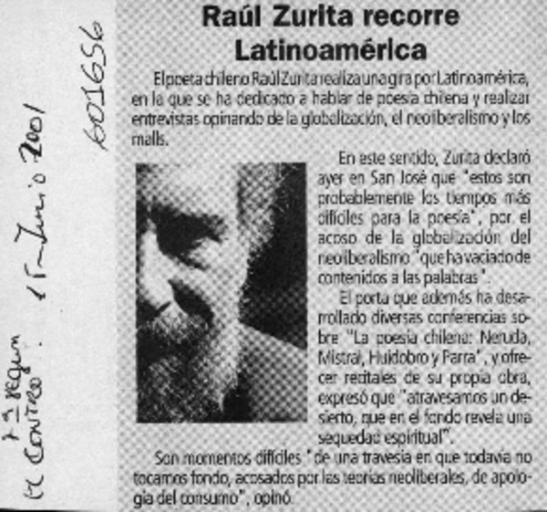Raúl Zurita recorre latinoamérica  [artículo]