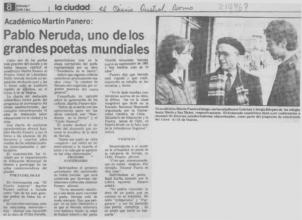 Académico Martín Panero, "Pablo Neruda, uno de los grandes poetas mundiales"