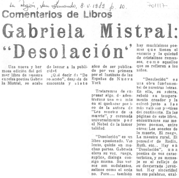 Gabriela Mistral: "desolación".