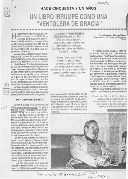 Un libro irrumpe como una "ventolera de gracia"  [artículo] Francisco Reynaud López.