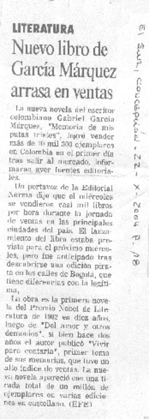 Nuevo libro de García Márquez arrasa en ventas