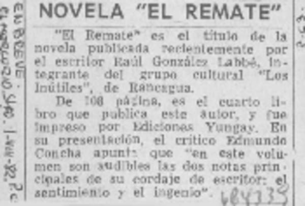 Novela "El remate".