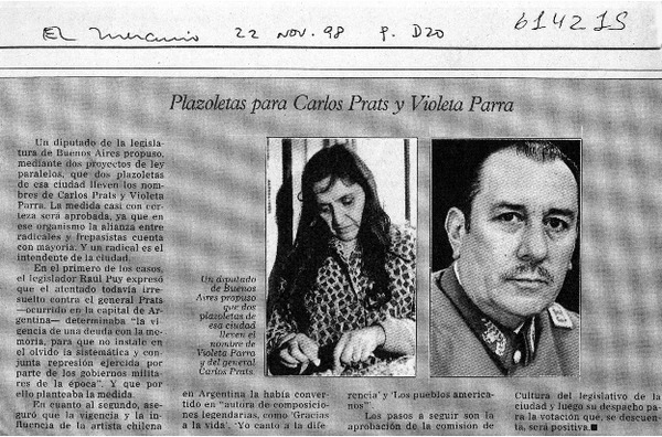 Plazoleta para Carlos Prats y Violeta Parra  [artículo]