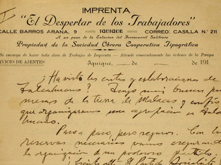 Correspondencia de Luis Emilio Recabarren a Alberto Martnez. Iquique, 1912-1915. Archivo Nacional. Fondos Varios, vol.1157. Foja 9.