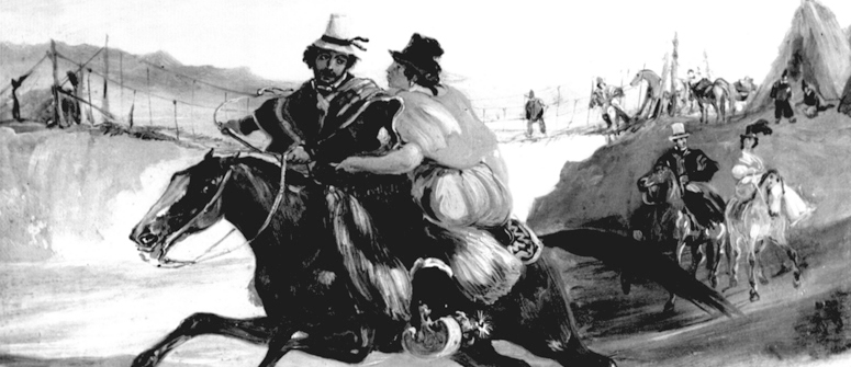 Rugendas, Mauricio. Hombre y mujer cabalgando, siglo XIX. Biblioteca Nacional. Archivo Fotogrfico y Digital. Coleccin: Memoria Chilena. Identificador MC0004041.