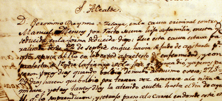 Meneses, Manuel. Criminal en su contra por rapto de Manuela Reinoso, 1823 (detalle). ANH. Archivo de la Real Audiencia. Meneses, Manuel. Criminal en su contra por rapto de Manuela Reinoso, 1823 (detalle). ANH. Archivo de la Real Audiencia.