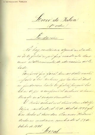 Visitador del Liceo de Talca. Informacin sobre Liceo de Talca. Talca, 1894. Informe. 42 fojas. Archivo Nacional. Ministerio de Educacin; v. 1043, s/f. 42 pp.