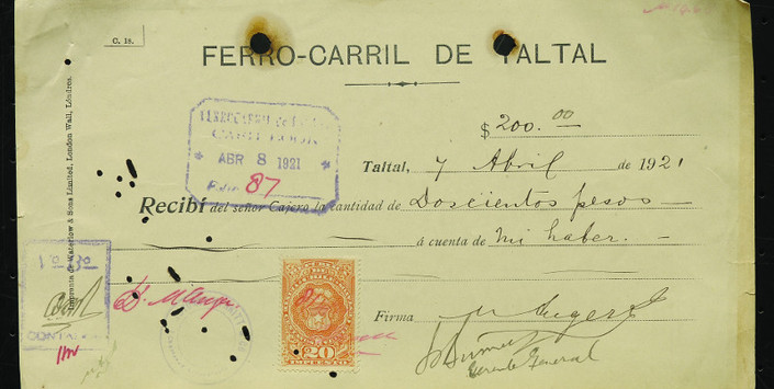 Comprobante de pago ferrocarril de Taltal