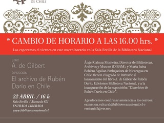 La actividad, que se realizaba a las 12.00 horas del 22 de abril cambi� su horario a las 16.00 horas, debido a los funerales del Ex Presidente Aylwin.