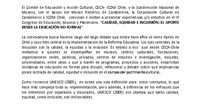 Convocatoria VI Congreso de Educaci�n, Museos y Patrimonio.