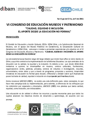 Convocatoria VI Congreso de Educaci�n, Museos y Patrimonio.