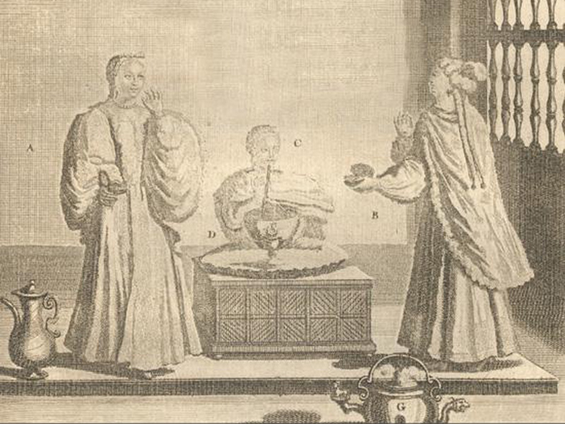 Espa�olas tomando mate, 1713. Colecci�n Memoria Chilena, MC0014087