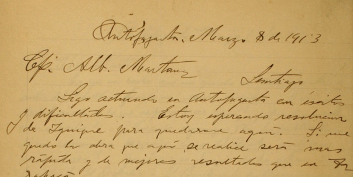 Correspondencia de Luis Emilio Recabarren a Alberto Mart�nez. Antofagasta, 14 de febrero y el 8 de abril de 1913.