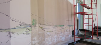 Proceso de pintura mural en Museo de Historia Natural de Valpara�so