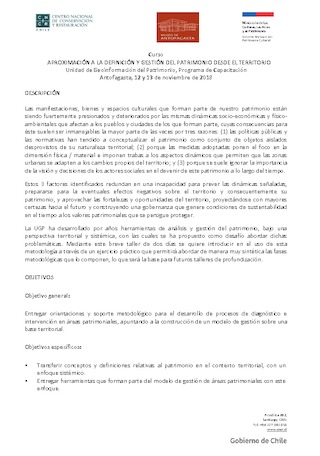 Programa del curso Aproximaciones a la Definici�n y Gesti�n del Patrimonio desde el Territorio
