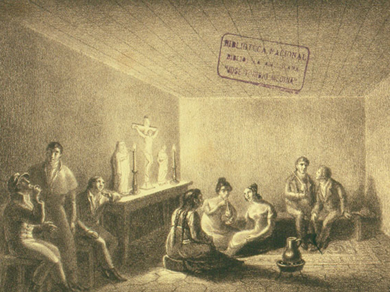 Schmidtmeyer, Peter. Tertulia and mate party. Colección Memoria Chilena MC0030672. Schmidtmeyer, Peter. Tertulia and mate party. Colección Memoria Chilena MC0030672.