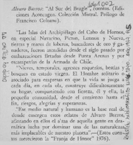 Alvaro Barros, "Al sur del Beagle".  [artículo]