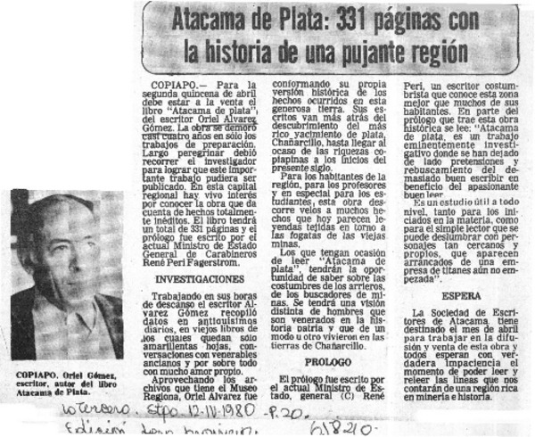 Atacama de plata: 331 páginas con historia de una pujante región.  [artículo]