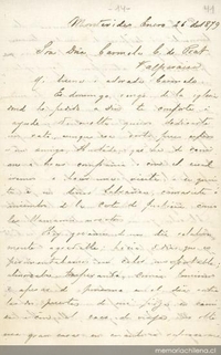 Montevideo, 26 de enero de 1879 : carta de Arturo Prat a Carmela Carvajal